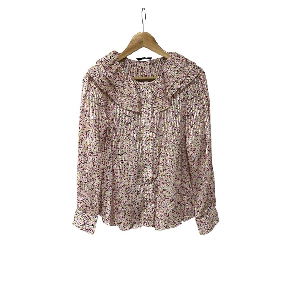 J. Crew Ruffle Blouse Metallic Floral Field Day Print S